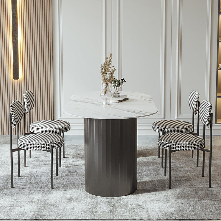 Mesa de comedor ovalada moderna mesa de comedor de piedra sinterizada blanca con base de pedestal doble para el hogar