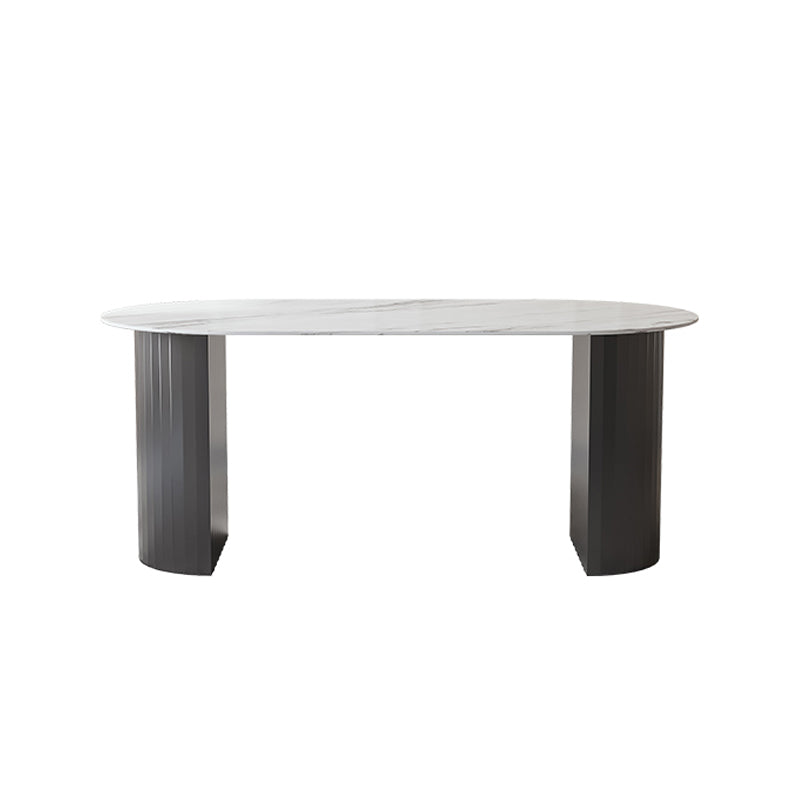 Mesa de comedor ovalada moderna mesa de comedor de piedra sinterizada blanca con base de pedestal doble para el hogar