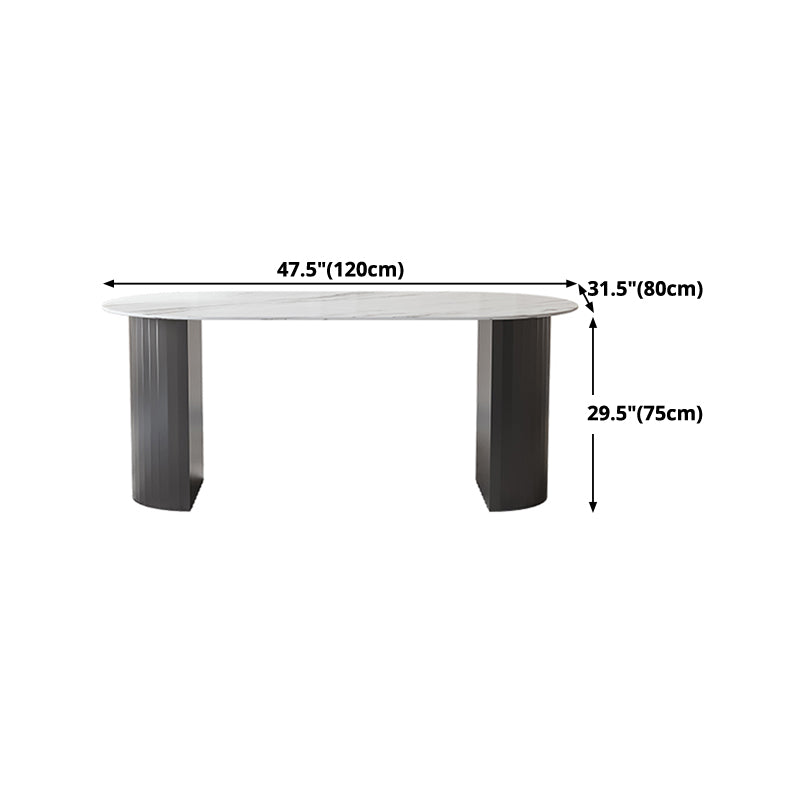 Mesa de comedor ovalada moderna mesa de comedor de piedra sinterizada blanca con base de pedestal doble para el hogar