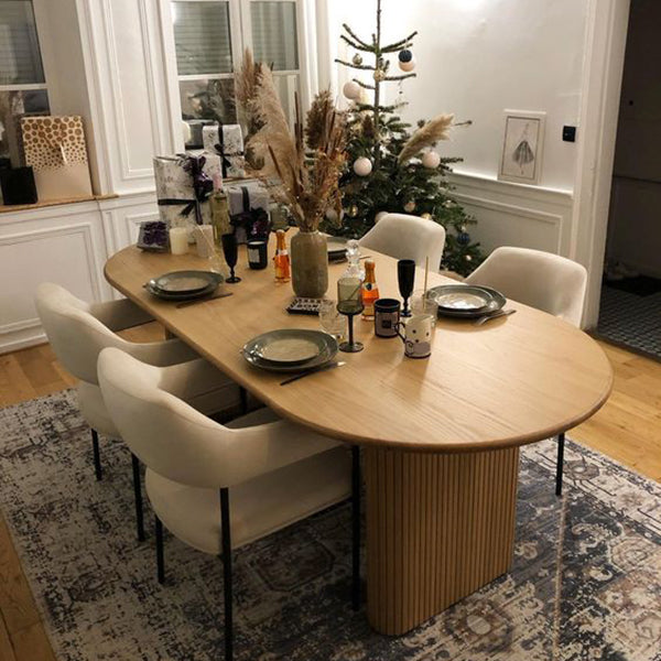 Mesa moderna de doble pedestal oval de madera de madera con madera maciza