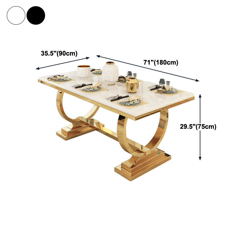 Mesa de comedor de mármol con forma rectangular Glam, mesa de comedor estándar con bases de pedestal dobles