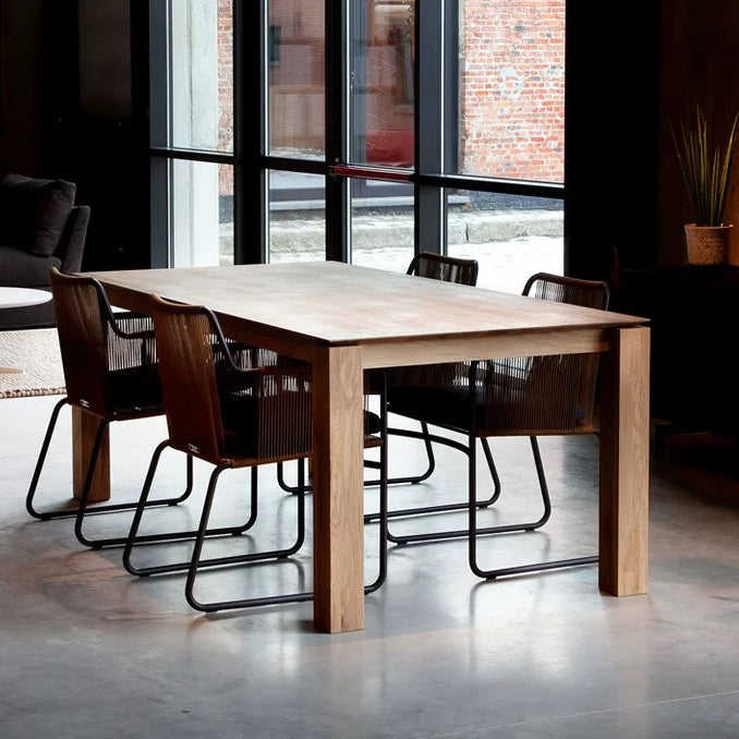 Mesa de comedor de madera rectangular para mesa de pino de restaurantes en la naturaleza con 4 patas