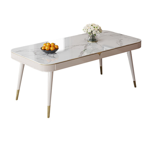 Glam White Kitchen Dining Table Sintered Stone Rectangle Dining Table with 4 Legs