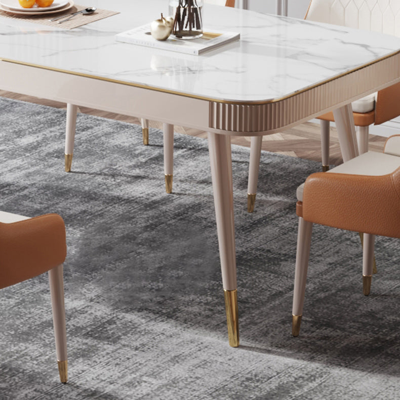 Glam White Kitchen Dining Table Sintered Stone Rectangle Dining Table with 4 Legs