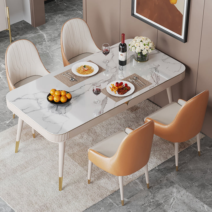 Glam White Kitchen Dining Table Sintered Stone Rectangle Dining Table with 4 Legs