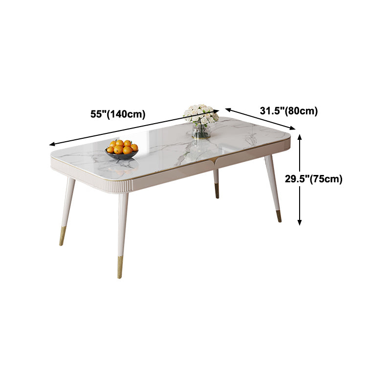 Glam White Kitchen Dining Table Sintered Stone Rectangle Dining Table with 4 Legs