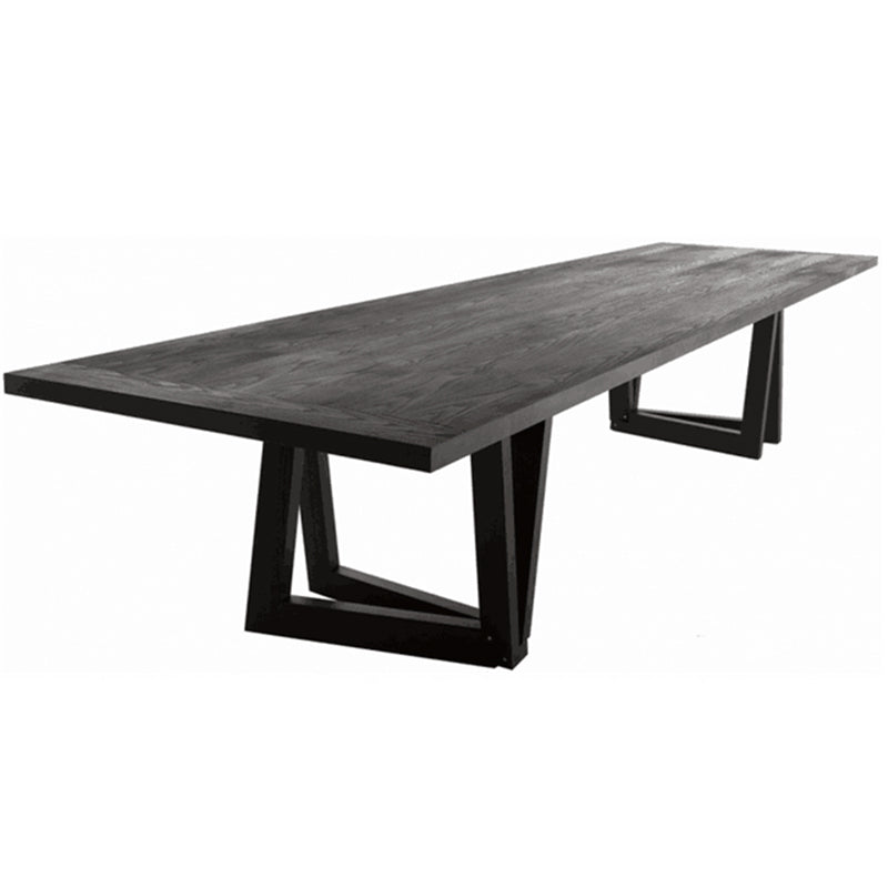 Rectangle Pine Wood Dining Table Industrial Black Table with Double Pedestal
