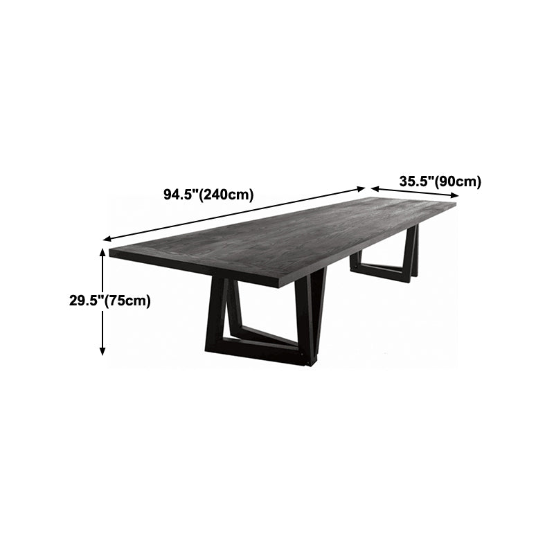 Rectangle Pine Wood Dining Table Industrial Black Table with Double Pedestal