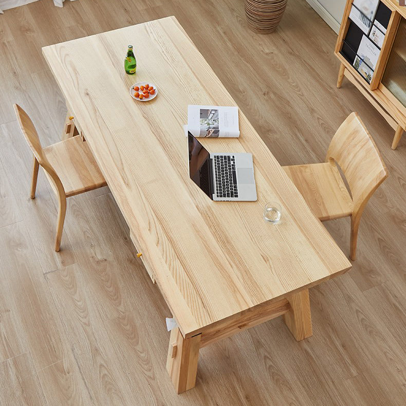 Industrial Khaki Rectangle Dining Table Standard Solid Wood Dining Table with Trestle Base