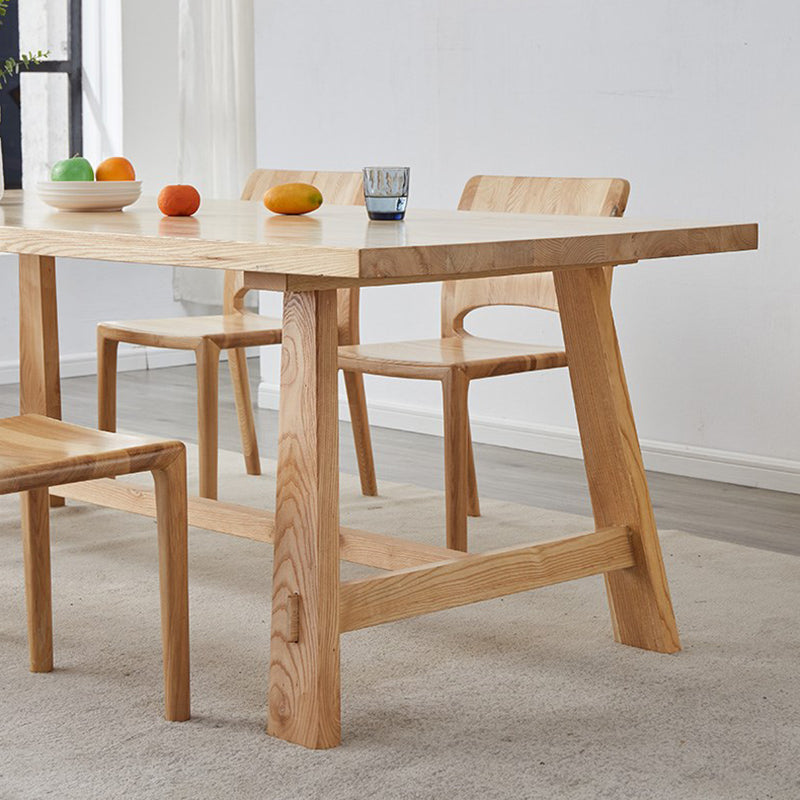 Industrial Khaki Rectangle Dining Table Standard Solid Wood Dining Table with Trestle Base