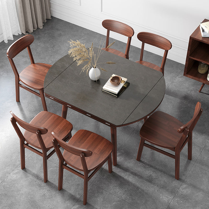 Industrial Style Dining Table Square Sintered Stone Dining Table with Wooden Base