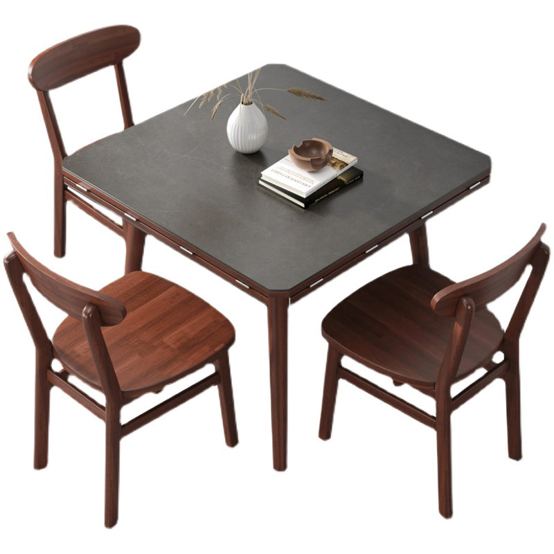 Industrial Style Dining Table Square Sintered Stone Dining Table with Wooden Base