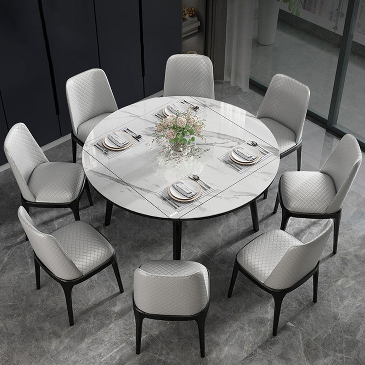 Table à manger de style industriel Table à abattant en pierre frittée avec 4 pieds