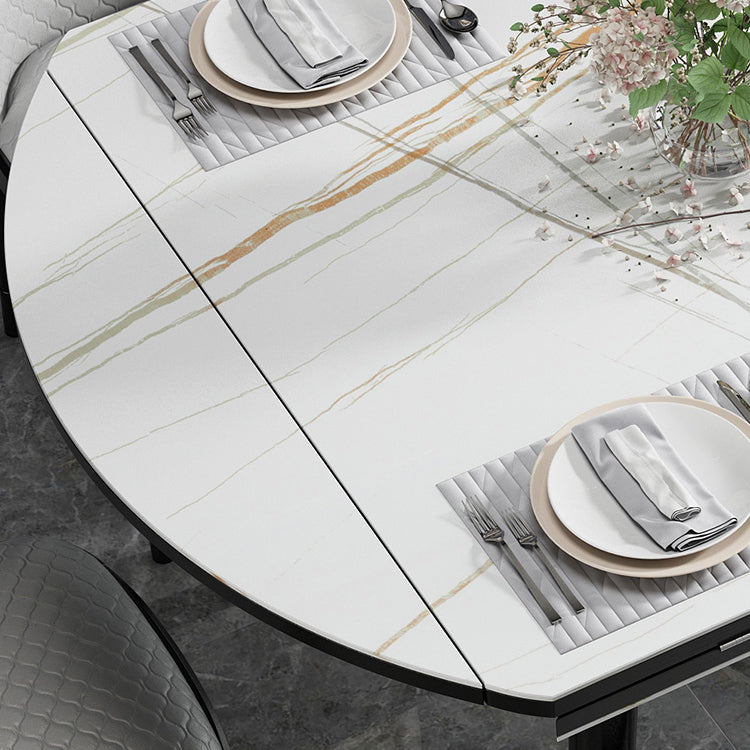 Table à manger de style industriel Table à abattant en pierre frittée avec 4 pieds