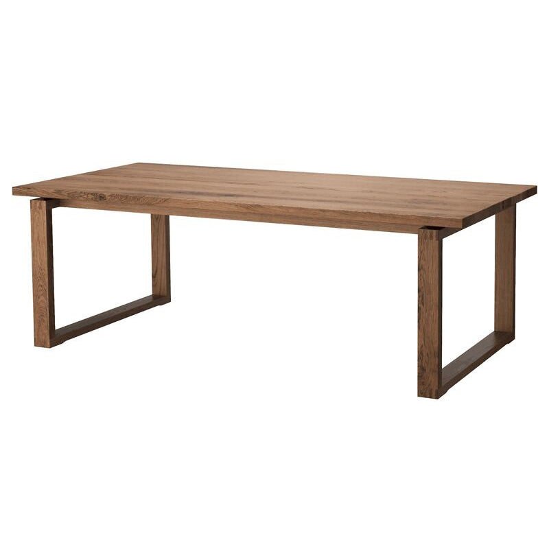 Mesa de comedor de madera rectangular mesa moderna de pino en marrón con pedestal doble