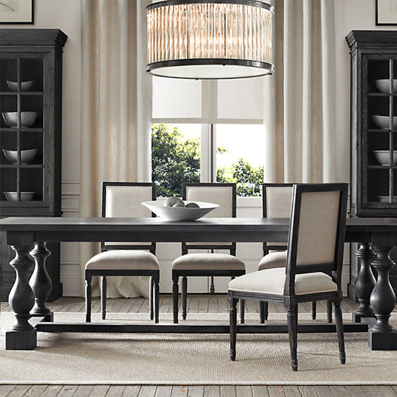 Industrial Pine Wood Dining Table Rectangle Kitchen Table with Trestle Base