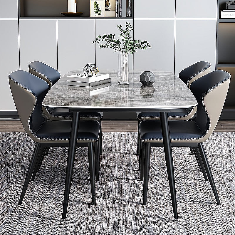 Sintered Stone Dining Table Industrial Style Black 4 Legs Base Rectangle Table for Dining Room