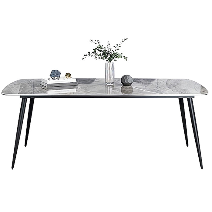 Sintered Stone Dining Table Industrial Style Black 4 Legs Base Rectangle Table for Dining Room