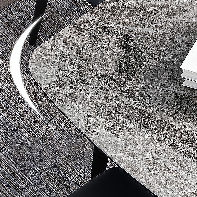 Sintered Stone Dining Table Industrial Style Black 4 Legs Base Rectangle Table for Dining Room