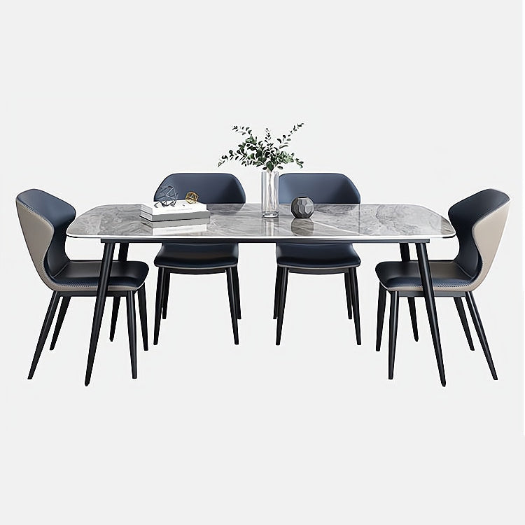 Sintered Stone Dining Table Industrial Style Black 4 Legs Base Rectangle Table for Dining Room