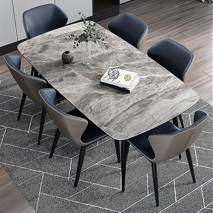 Sintered Stone Dining Table Industrial Style Black 4 Legs Base Rectangle Table for Dining Room