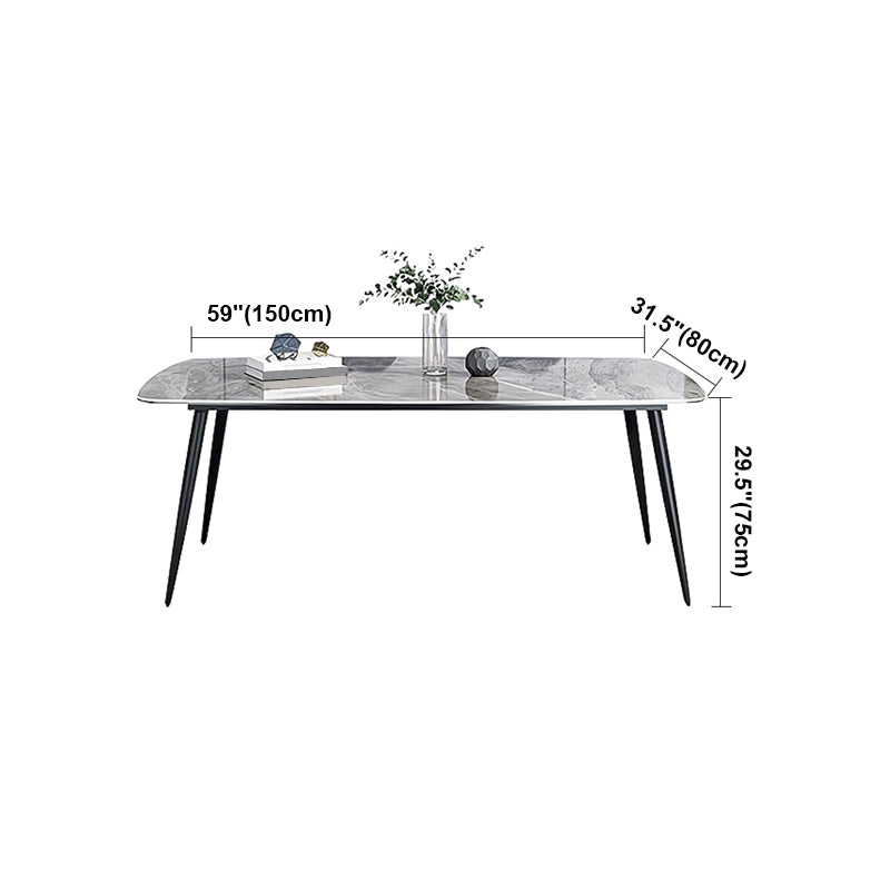 Sintered Stone Dining Table Industrial Style Black 4 Legs Base Rectangle Table for Dining Room