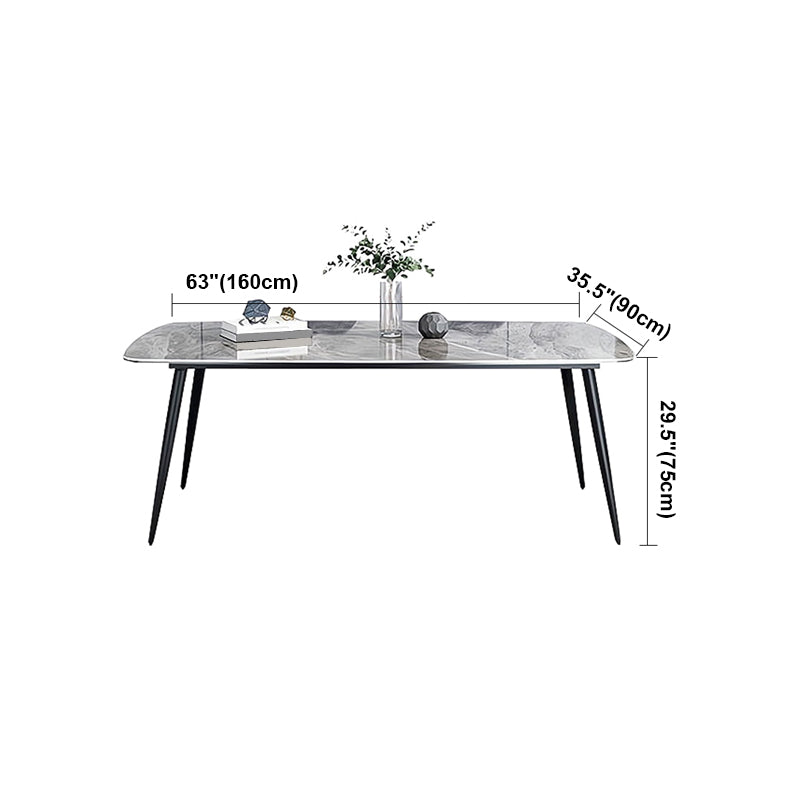Sintered Stone Dining Table Industrial Style Black 4 Legs Base Rectangle Table for Dining Room