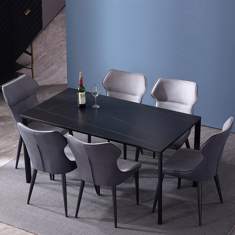 Gesinterde stenen eettafel industrieel zwart 4 poten basis rechthoektafel voor thuis