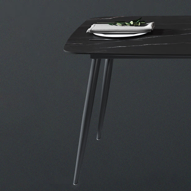 Mesa de comedor de piedra sinterizada 4 Piernas Mesa de rectángulo de base de acero de carbono negro para el hogar
