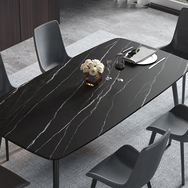Mesa de comedor de piedra sinterizada 4 Piernas Mesa de rectángulo de base de acero de carbono negro para el hogar