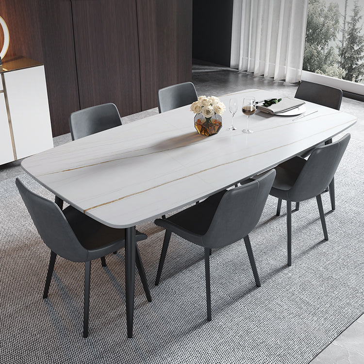 Mesa de comedor de piedra sinterizada 4 Piernas Mesa de rectángulo de base de acero de carbono negro para el hogar
