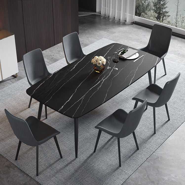 Mesa de comedor de piedra sinterizada 4 Piernas Mesa de rectángulo de base de acero de carbono negro para el hogar