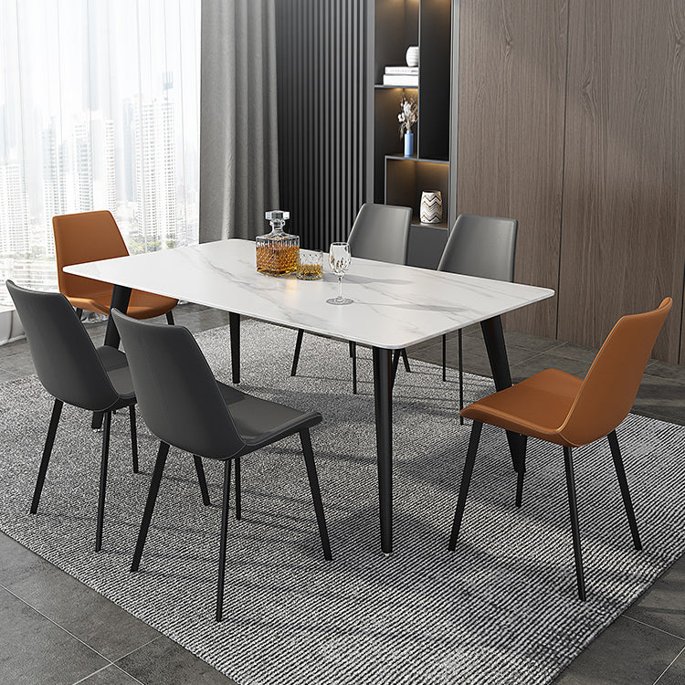 Mesa rectangular de piedra sinterizada industrial con base de acero al carbono negro de 4 patas para el hogar