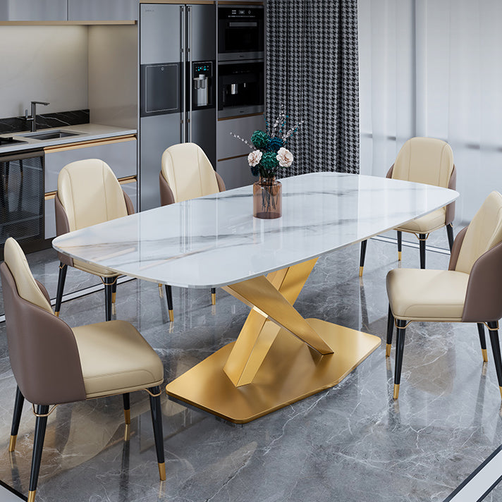 Luxury Home Sintered Stone Table Rectangle Table with Gold Pedestal Base