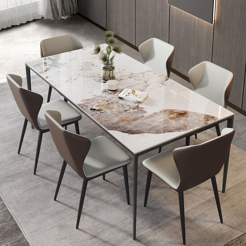 Mesa de piedra sinterizada de estilo industrial, mesa rectangular con base negra de 4 patas para el hogar