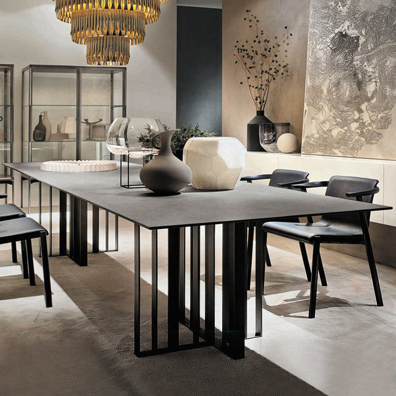 Industriële stijl gesinterde stenen tafel metaalachtige dubbele voetstuk Basis rechthoektafel