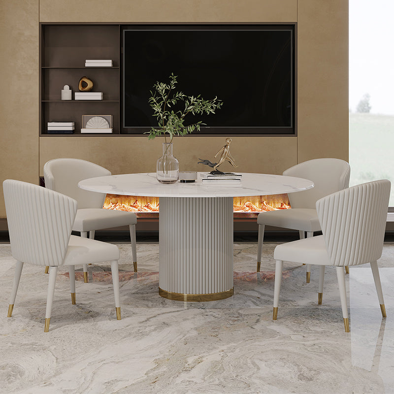 Traditional Luxury Round Dining Table White Sintered Stone Table with Pedestal Base