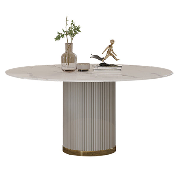 Traditional Luxury Round Dining Table White Sintered Stone Table with Pedestal Base