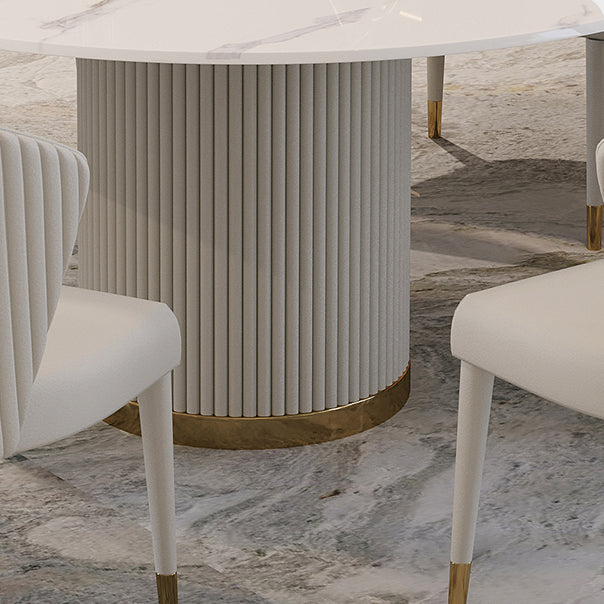 Traditional Luxury Round Dining Table White Sintered Stone Table with Pedestal Base