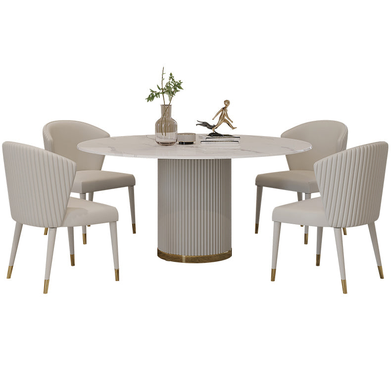 Traditional Luxury Round Dining Table White Sintered Stone Table with Pedestal Base