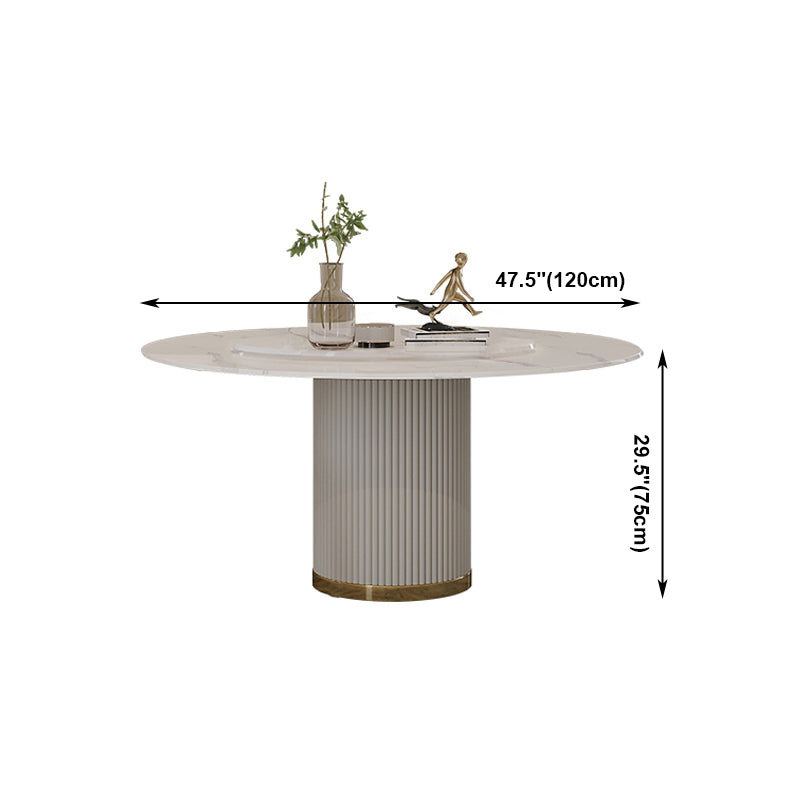 Traditional Luxury Round Dining Table White Sintered Stone Table with Pedestal Base