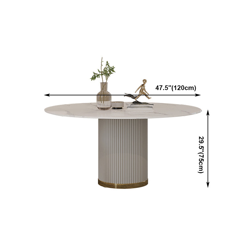 Traditional Luxury Round Dining Table White Sintered Stone Table with Pedestal Base