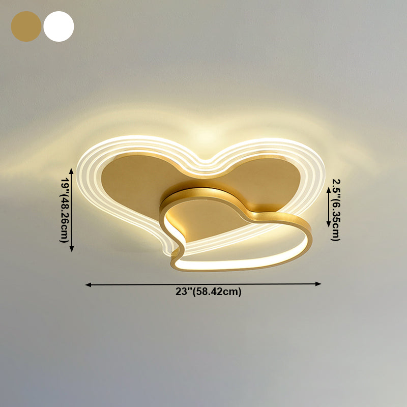 Heart Shape Feather Ceiling Lamp Modern Iron 2 Lights Flush Mount for Bedroom