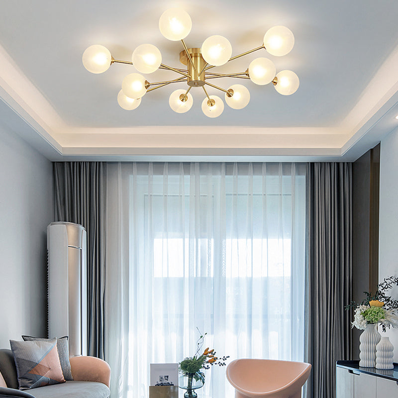 Modern Artistic Semi Flush Mount Copper Globe Ceiling Fixture with White Glass Shade