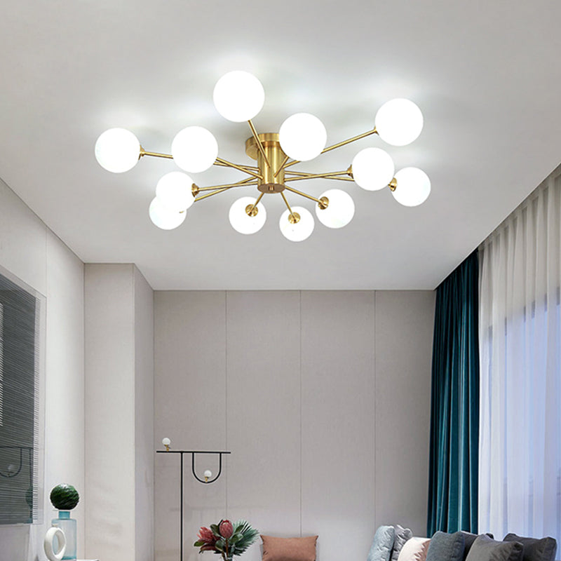 Modern Artistic Semi Flush Mount Copper Globe Ceiling Fixture with White Glass Shade