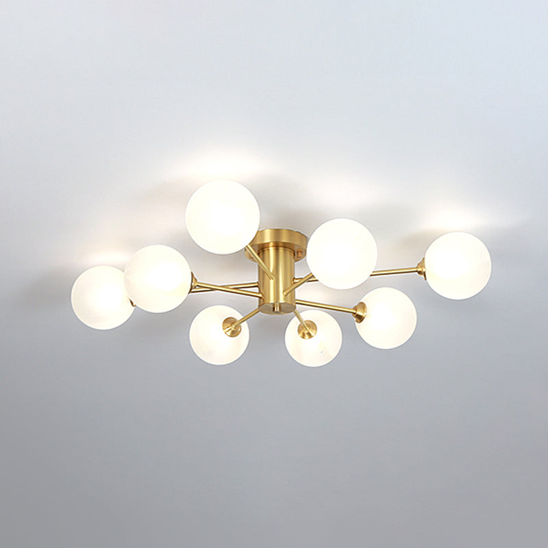 Modern Artistic Semi Flush Mount Copper Globe Ceiling Fixture with White Glass Shade