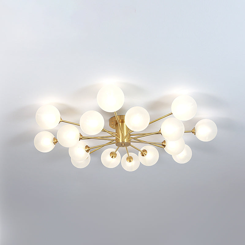 Modern Artistic Semi Flush Mount Copper Globe Ceiling Fixture with White Glass Shade