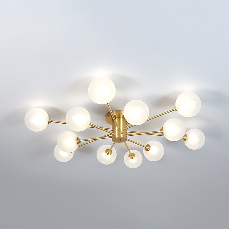 Modern Artistic Semi Flush Mount Copper Globe Ceiling Fixture with White Glass Shade