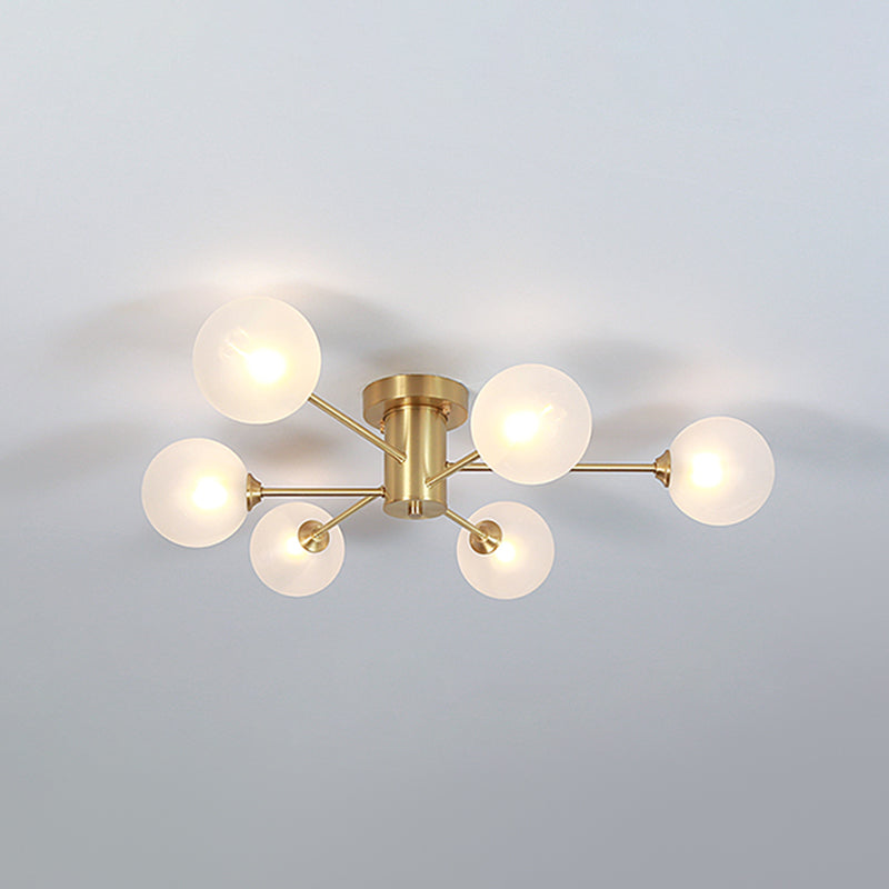 Modern Artistic Semi Flush Mount Copper Globe Ceiling Fixture with White Glass Shade