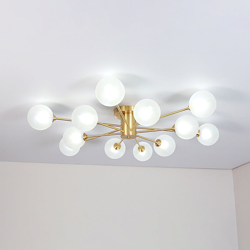 Modern Artistic Semi Flush Mount Copper Globe Ceiling Fixture with White Glass Shade